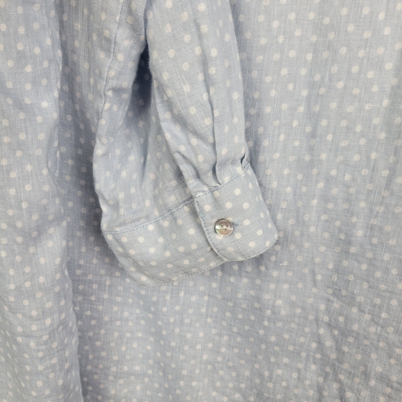 RACHEL ZOE Baby blue White Polka Dot Long Sleeve V-Neck neck Linen Top Tunic 3X‎ - Picture 7 of 11
